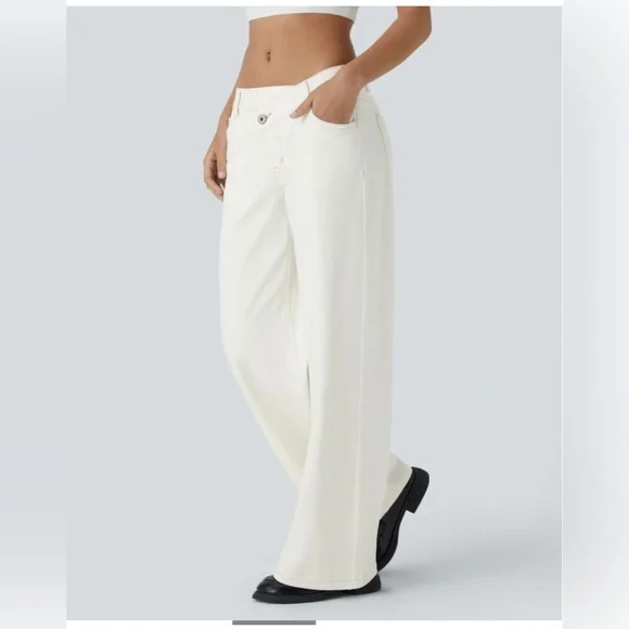 Halara Flex Asymmetric Low Rise Zipper Pockets Baggy White XL Petite - Picture 6 of 14